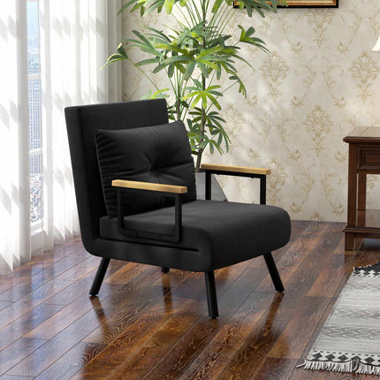 Convertible Recliner Chair with Cushion, Black Velvet