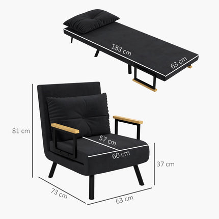 Convertible Recliner Chair with Cushion, Black Velvet