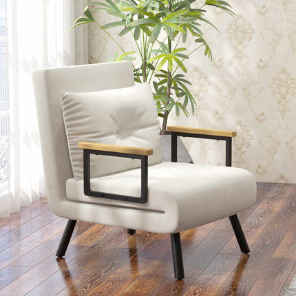 Convertible Sleeper Chair, 5-Position Recliner, Cream, With Cushion