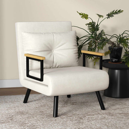 Convertible Sleeper Chair, 5-Position Recliner, Cream, With Cushion