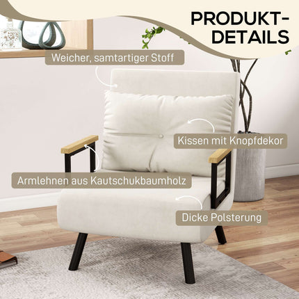 Convertible Sleeper Chair, 5-Position Recliner, Cream, With Cushion