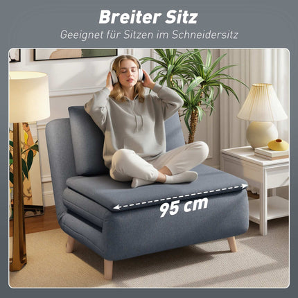 Convertible Sleeper Chair – Adjustable Backrest, Beechwood Legs, Grey