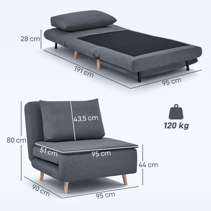 Convertible Sleeper Chair – Adjustable Backrest, Beechwood Legs, Grey