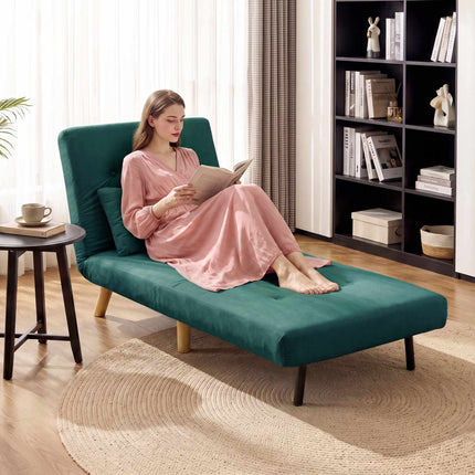 Convertible Sleeper Chair, Adjustable Backrest, Dark Green Velvet