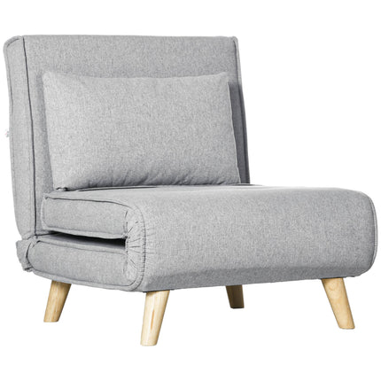Convertible Sleeper Chair, Adjustable Backrest, Linen Look, Light Grey