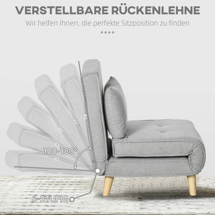 Convertible Sleeper Chair, Adjustable Backrest, Linen Look, Light Grey