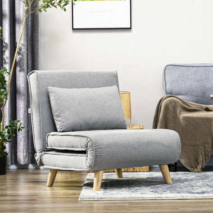Convertible Sleeper Chair, Adjustable Backrest, Linen Look, Light Grey