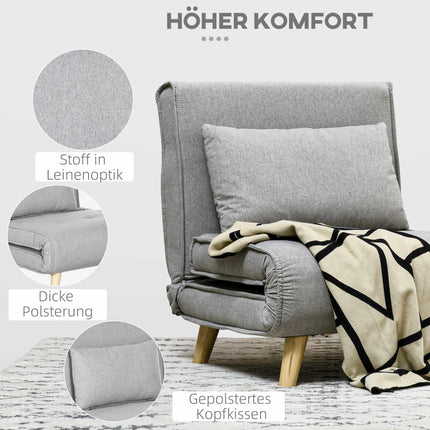 Convertible Sleeper Chair, Adjustable Backrest, Linen Look, Light Grey