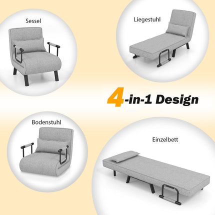 Convertible Sleeper Chair Bed, 6-Position Recliner, Light Grey