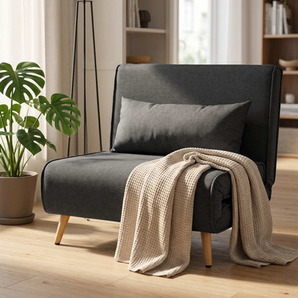 Convertible Sleeper Chair, Linen-Look, Gray, 3-Position