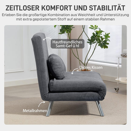 Convertible Sleeper Chair with Cushion, Dark Grey Fabric