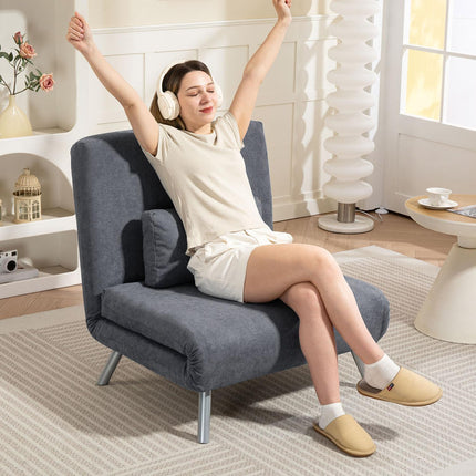Convertible Sleeper Chair with Cushion, Dark Grey Fabric
