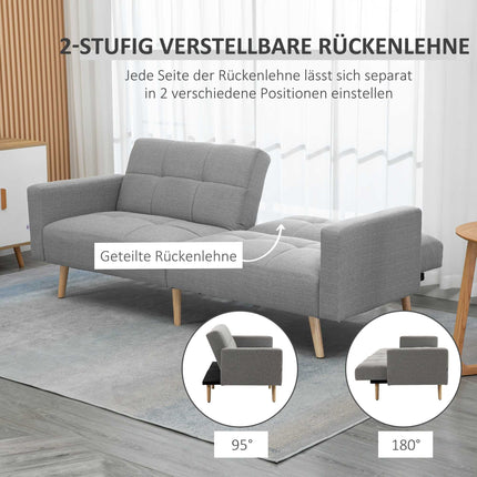 Convertible Sofa Bed, 205 x 88 cm, Linen-Look Gray