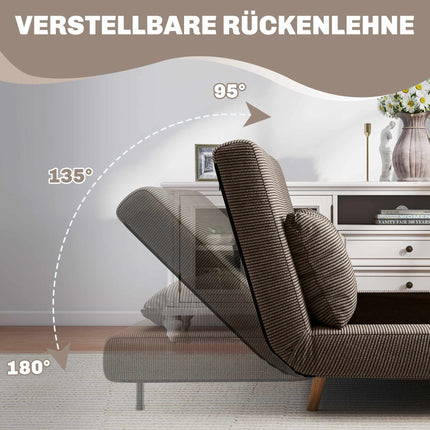 Convertible Sofa Bed, Adjustable Backrest, Corduroy, 120 kg Capacity