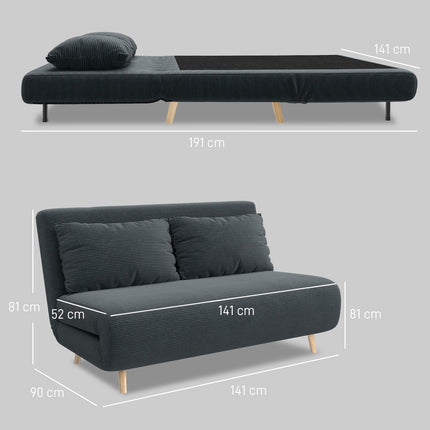 Convertible Sofa Bed, Adjustable Backrest, Dark Grey, 141x90x81 cm