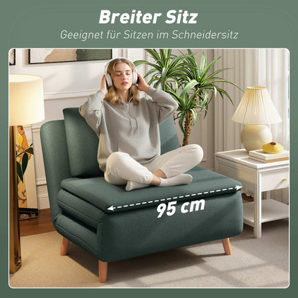 Convertible Sofa Bed Chair – Adjustable Backrest, Beechwood Legs, Dark Green