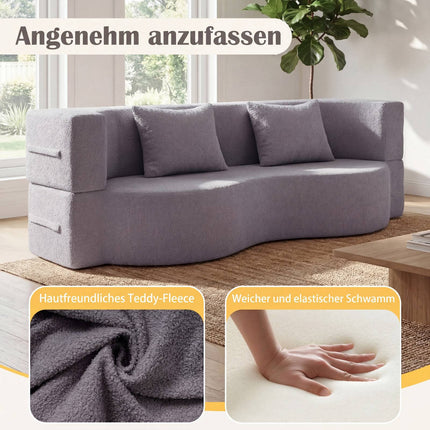 Convertible Sofa Bed, Teddy-Fleece, 192.5 cm, White