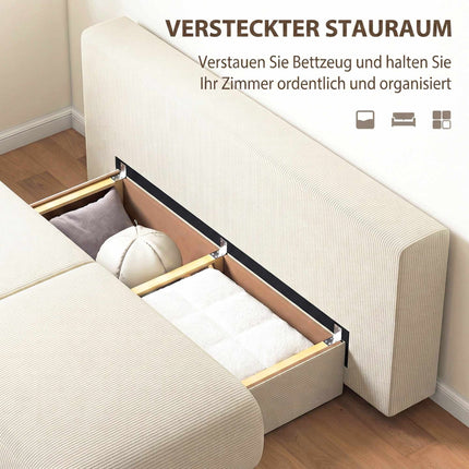 Convertible Sofa Bed with Adjustable Backrest, Corduroy, Beige
