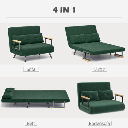 Convertible Sofa Bed with Adjustable Backrest, Green Fabric