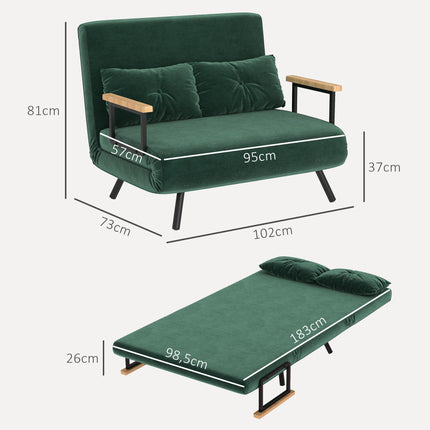 Convertible Sofa Bed with Adjustable Backrest, Green Fabric