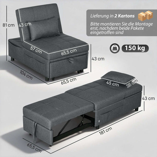 Rozkładana sofa z regulowanym oparciem i poduszką