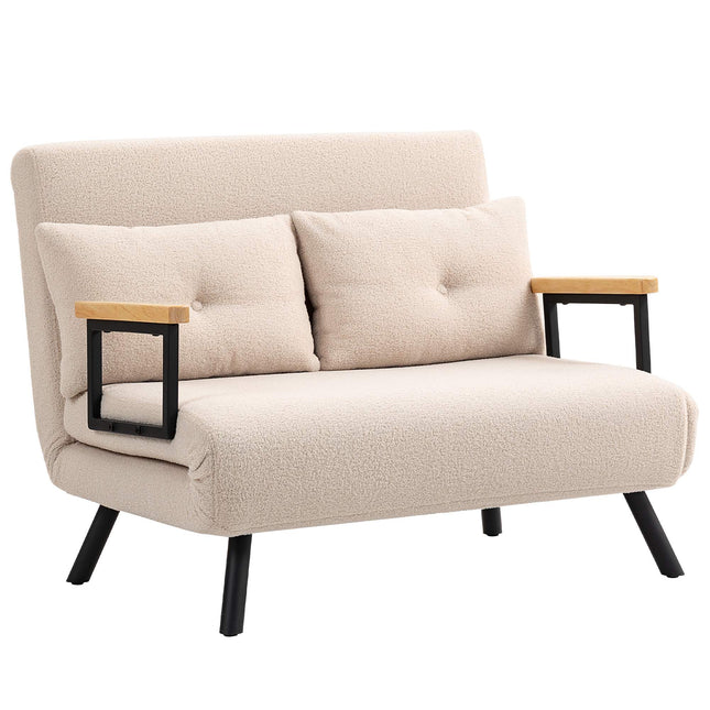 Rozkładana sofa z aksamitu z poduszkami, beżowa
