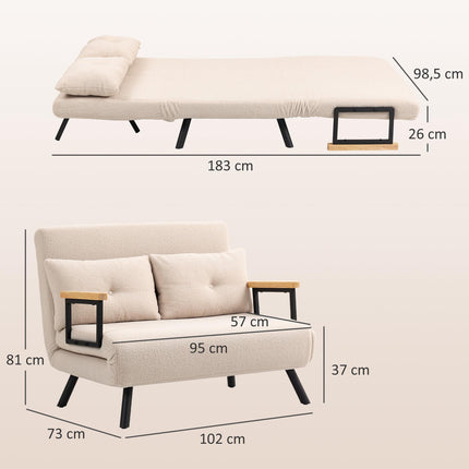 Convertible Velvet Sofa Bed with Cushions, Beige