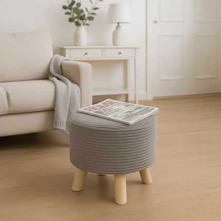Cord Pouffe – Upholstered Seat with Wooden Legs