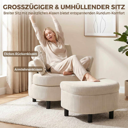 Cord Reading Armchair With Storage Ottoman, Cream White