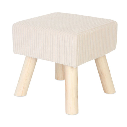 Cord Upholstered Pouffe – Soft Seat, Wooden Legs