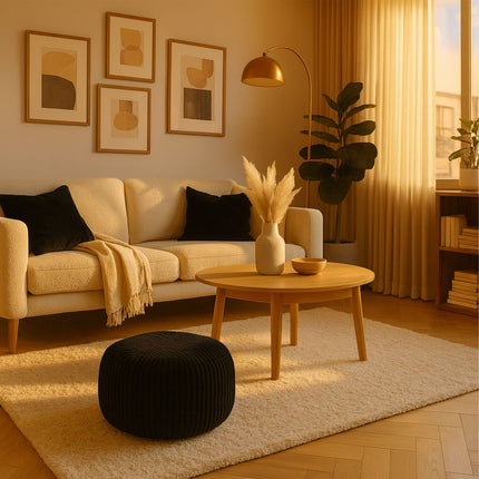 Corduroy Pouf – Round Floor Cushion, Soft Cover