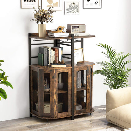 Corner Bar Cabinet With Glass Holder, Adjustable Shelf