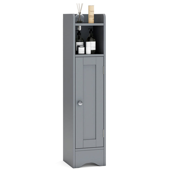 Corner Bathroom Cabinet, 1 Door, Adjustable Shelves, Gray