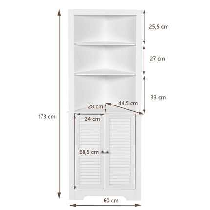 Corner Bathroom Cabinet with 3 Open Shelves & 2 Louvered Doors