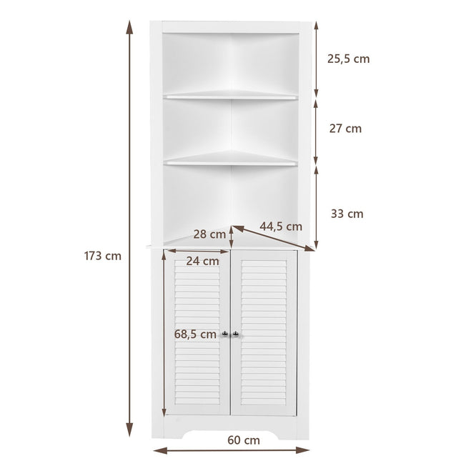Corner Bathroom Cabinet with 3 Open Shelves & 2 Louvered Doors