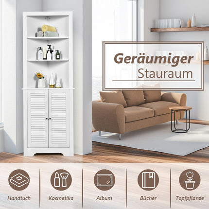 Corner Bathroom Cabinet with 3 Open Shelves & 2 Louvered Doors