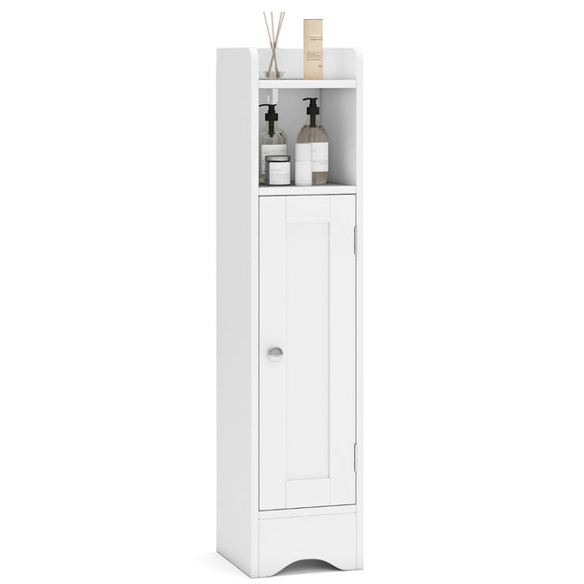Corner Bathroom Floor Cabinet, 1 Door, Adjustable Shelves, White