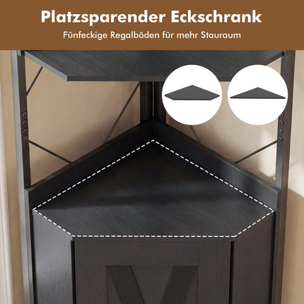 Corner Bookshelf with Storage, 5-Tier, Black, 180 cm