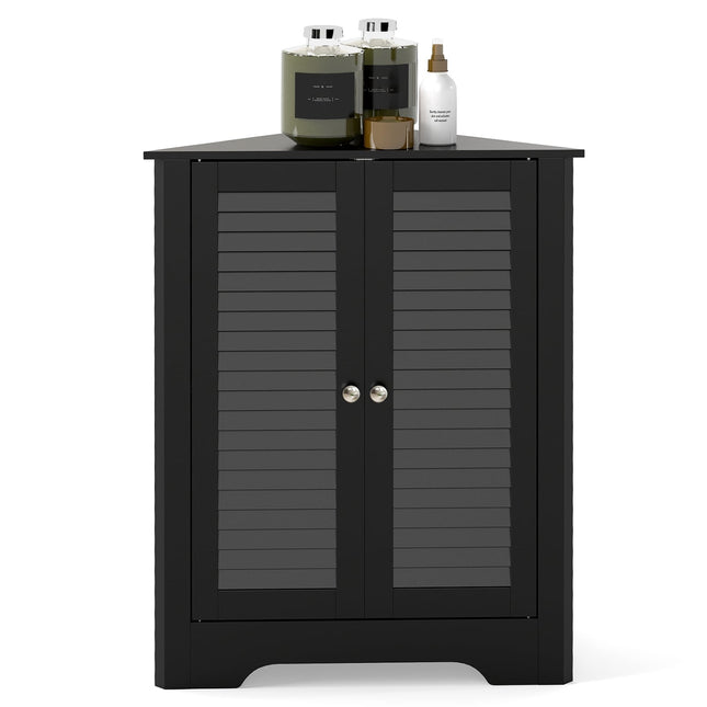 Corner Cabinet with Louvered Doors, Adjustable Shelf, Black