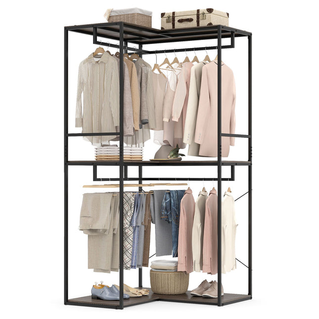 Corner Clothes Rack 100x100x200 cm, 3 Shelves, 2 Rails