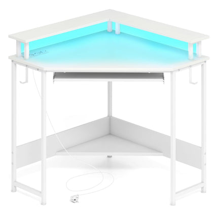 Corner Desk with Charging Station, LED, Monitor Stand