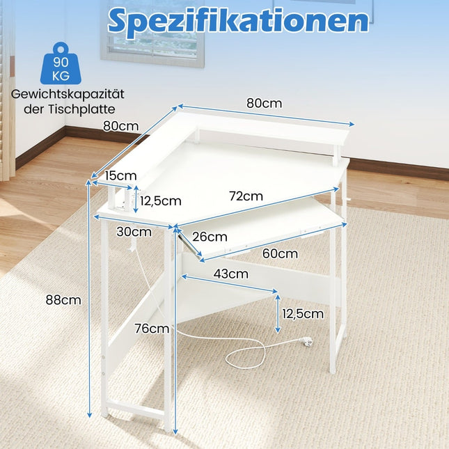 Corner Desk with Charging Station, LED, Monitor Stand