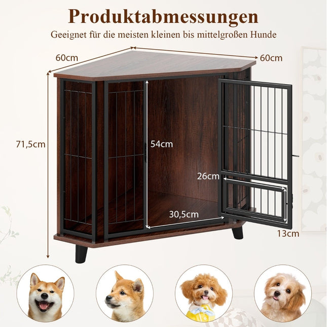 Hoekbench voor honden met voerdeur en afsluitbare deur, ruimtebesparend