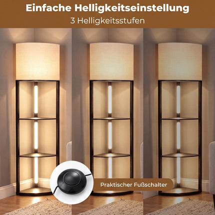Corner Floor Lamp with Shelves, 3-Tier LED, Black