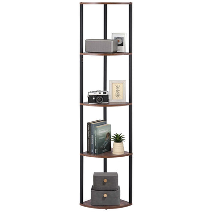 Corner Shelf, 5-Tier LED Tower, Metal Frame, Wood Shelves
