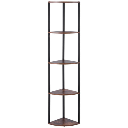 Corner Shelf, 5-Tier LED Tower, Metal Frame, Wood Shelves