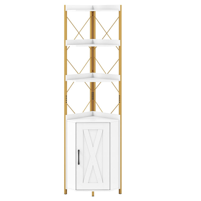 Corner Shelf with Storage, 180 cm, 5-Tier, White