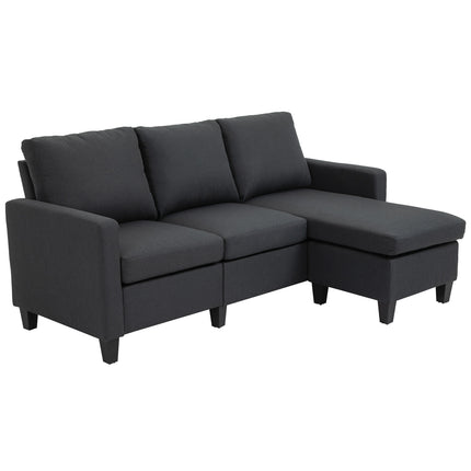 Dark gray L-Shape corner sofa in linen with chaise longue, 197cm