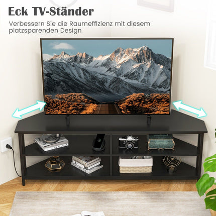 Corner TV Cabinet with Charging Station &amp; Shelves TV lowboard for TVs up to 65 inch TV cabinet black