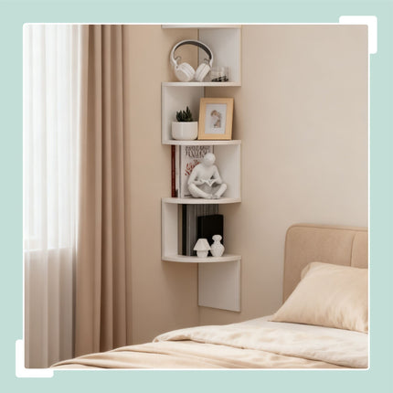 Corner Wall Shelf, 5-Tier Zigzag Design